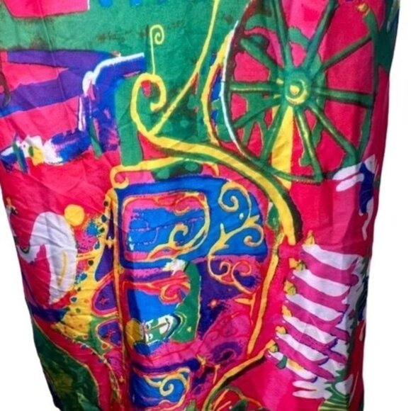 Vintage Hand Beaded Kaftan Dress With Vibrant Abstract Print 3/4 Sleeves Size M - Picture 6 of 14